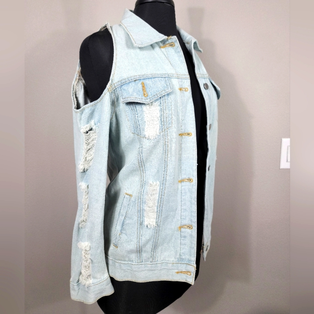 Open shoulder jean jacket NWOT